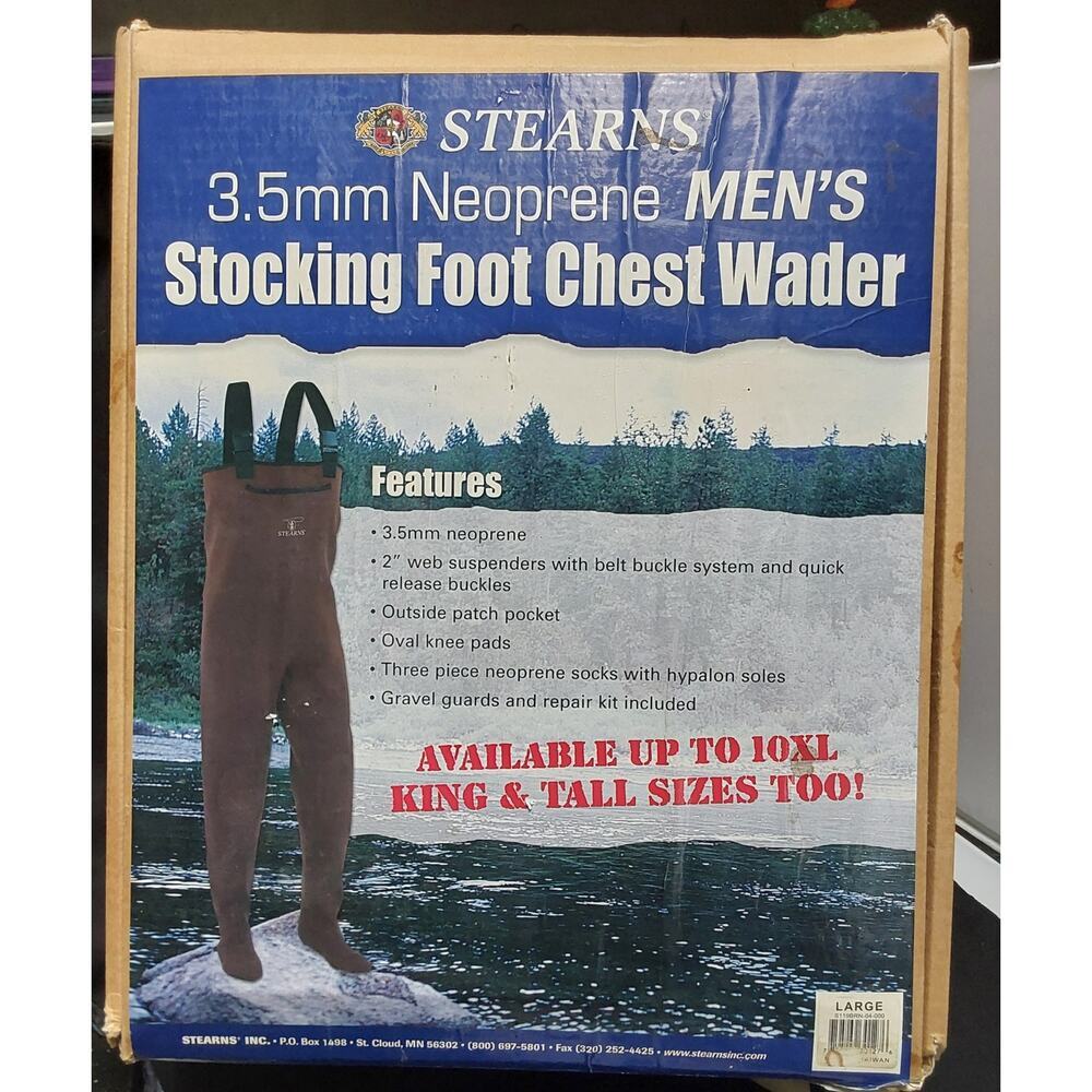 STEARNS New Stocking Foot Chest Waders New in Box 3.5mm Neoprene Size Large